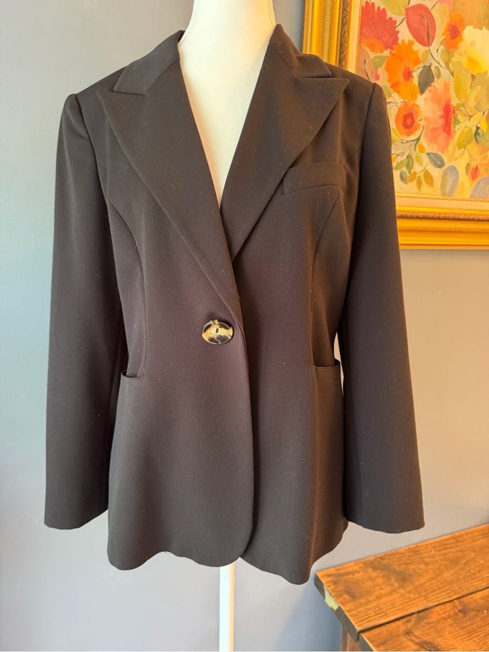 Oscar de la Renta Black Single-Button Tailored Blazer